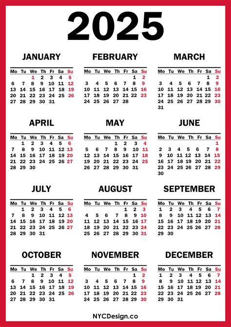 calendar 2025 starting monday